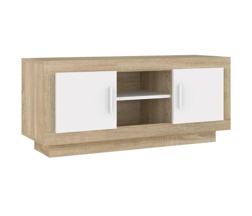 Mueble de TV madera contrachapada blanco y roble 102x35x45 cm