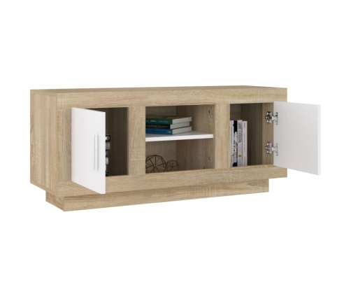 Mueble de TV madera contrachapada blanco y roble 102x35x45 cm