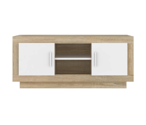 Mueble de TV madera contrachapada blanco y roble 102x35x45 cm