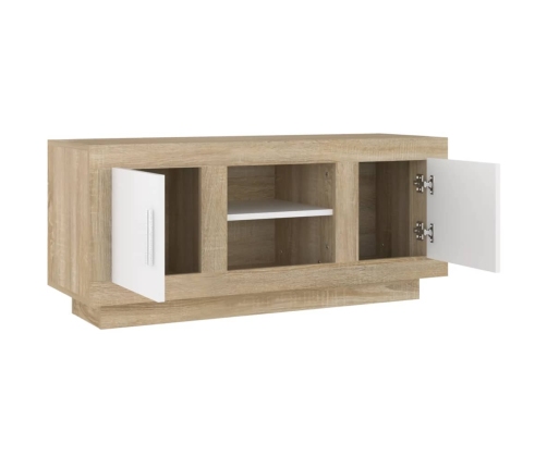 Mueble de TV madera contrachapada blanco y roble 102x35x45 cm