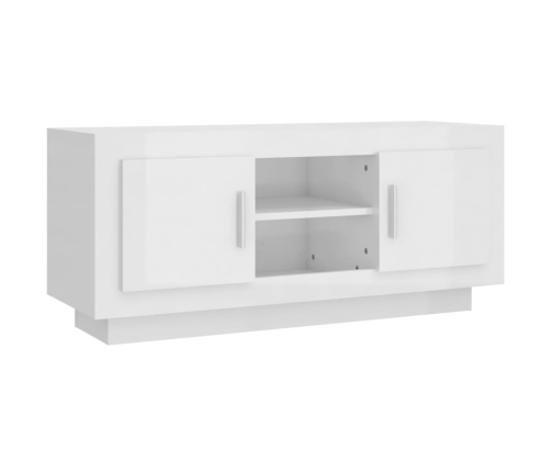 Mueble de TV madera contrachapada blanco brillo 102x35x45 cm