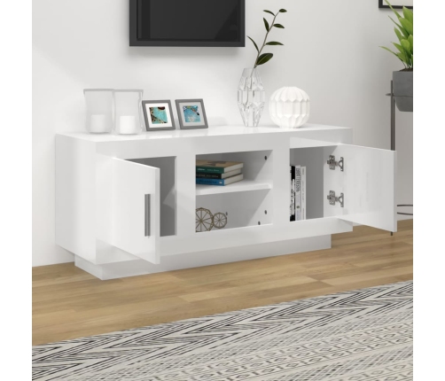 Mueble de TV madera contrachapada blanco brillo 102x35x45 cm