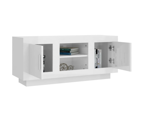 Mueble de TV madera contrachapada blanco brillo 102x35x45 cm