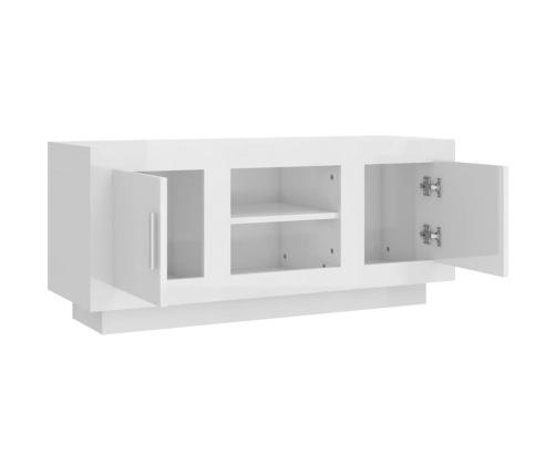 Mueble de TV madera contrachapada blanco brillo 102x35x45 cm