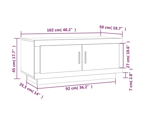 Mesa de centro madera de ingeniería blanco 102x50x45 cm