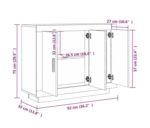 Aparador de madera contrachapada blanco 92x35x75 cm