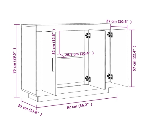 Aparador de madera contrachapada negro 92x35x75 cm