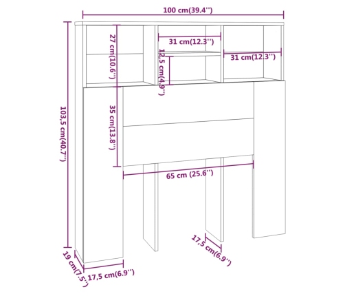 Mueble cabecero blanco 100x19x103,5 cm