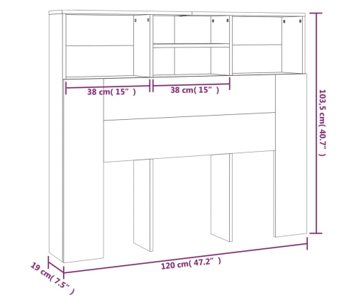 Mueble cabecero color roble Sonoma 120x19x103,5 cm