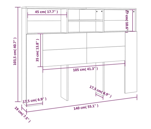 Mueble cabecero blanco 140x19x103,5 cm