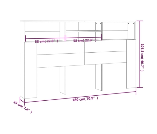 Mueble cabecero negro 180x19x103,5 cm