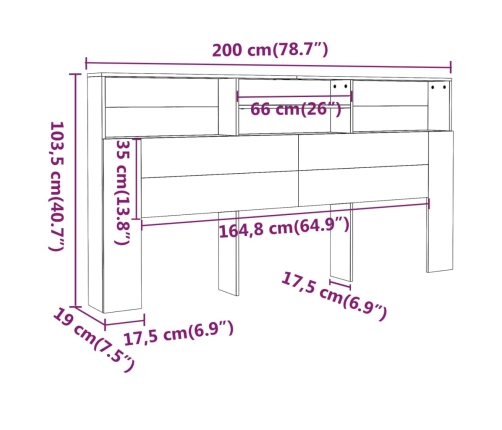 vidaXL Mueble cabecero negro 200x19x103,5 cm