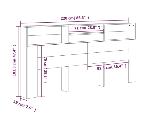 vidaXL Mueble cabecero blanco 220x19x103,5 cm