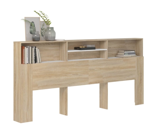 Mueble cabecero color blanco y roble Sonoma 220x19x103,5 cm