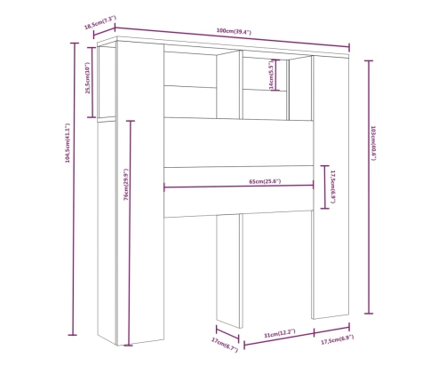 vidaXL Mueble cabecero blanco 100x18,5x104,5 cm