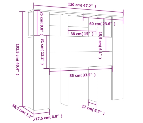 vidaXL Mueble cabecero blanco 120x18,5x102,5 cm