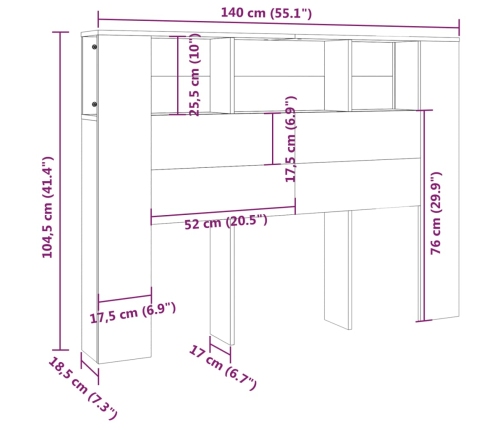 vidaXL Mueble cabecero blanco 140x18,5x104,5 cm