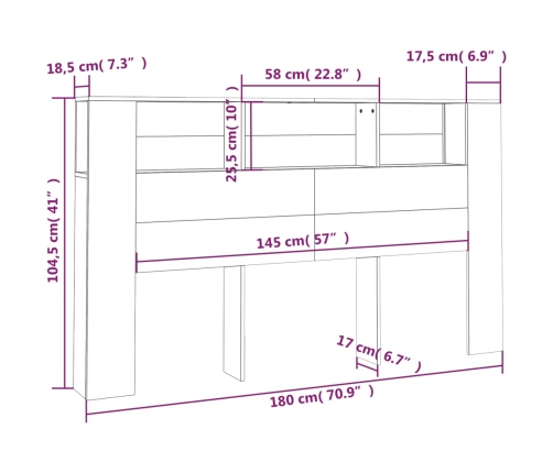 Mueble cabecero blanco 180x18,5x104,5 cm