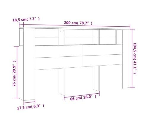 vidaXL Mueble cabecero blanco 200x18,5x104,5 cm