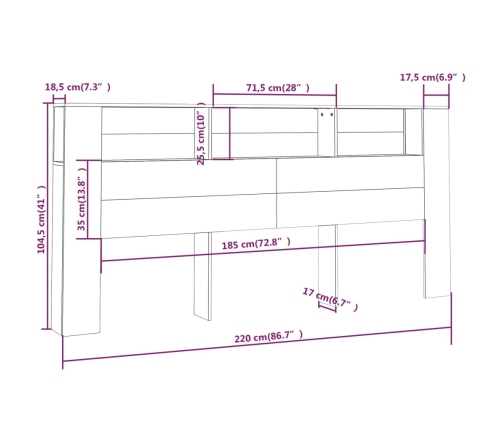 vidaXL Mueble cabecero blanco 220x18,5x104,5 cm