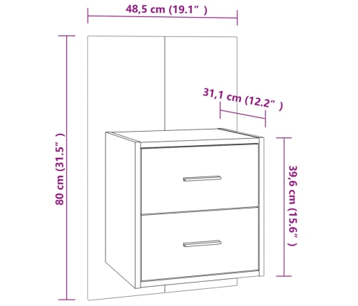 Mesita de noche de pared 2 unidades color roble ahumado