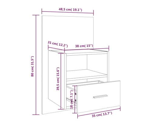 vidaXL Mesita de noche de pared 2 unidades marrón roble