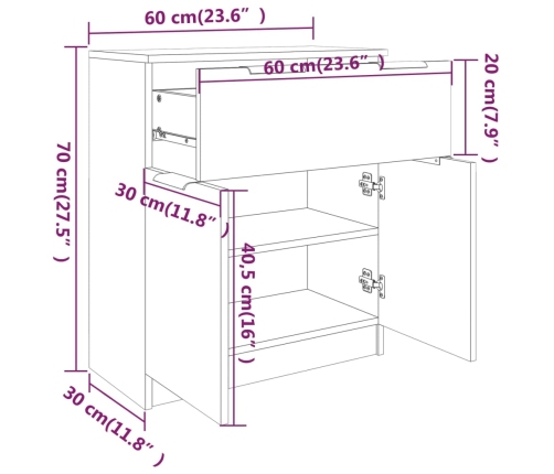 Aparador madera contrachapada color roble ahumado 60x30x70 cm
