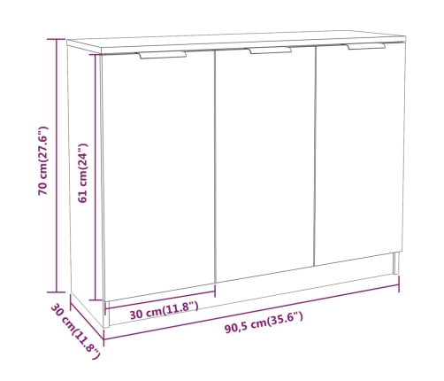 Aparador de madera contrachapada gris Sonoma 90,5x30x70 cm