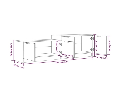 vidaXL Mueble de TV madera contrachapada gris Sonoma 158,5x36x45 cm