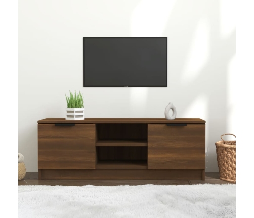 Mueble de TV madera contrachapada marrón roble 102x35x36,5 cm