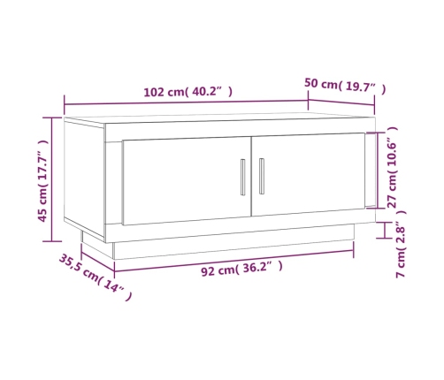 Mesa de centro madera de ingeniería roble ahumado 102x50x45 cm