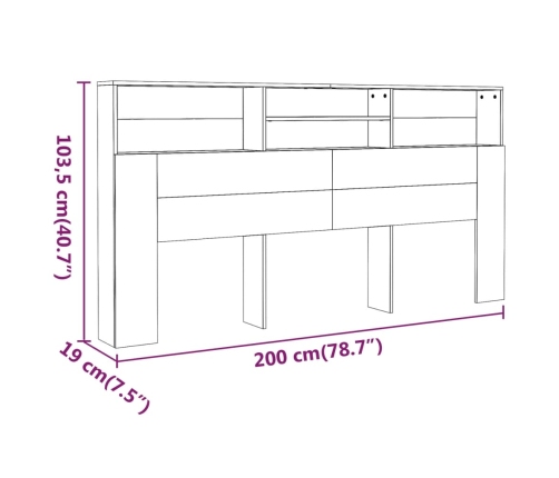 vidaXL Armario cabecero marrón roble 200x19x103,5 cm