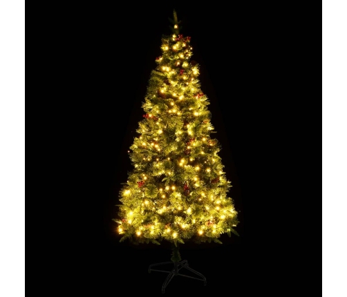 Árbol de Navidad con luces y piñas PVC PE verde 195 cm