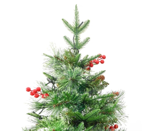 Árbol de Navidad con luces y piñas PVC PE verde 195 cm