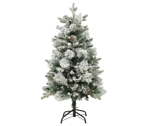 Árbol de Navidad con nieve, luces LED y piñas PVC y PE 120 cm