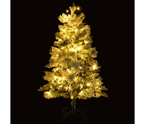 Árbol de Navidad con nieve, luces LED y piñas PVC y PE 120 cm