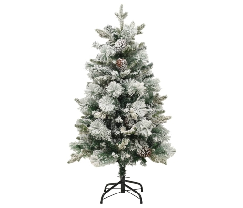 Árbol de Navidad con nieve, luces LED y piñas PVC y PE 150 cm