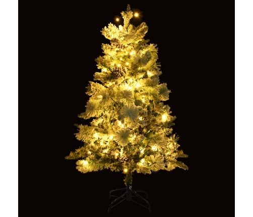 Árbol de Navidad con nieve, luces LED y piñas PVC y PE 150 cm