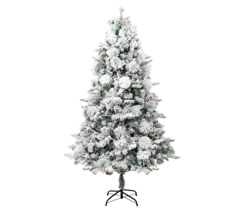 Árbol de Navidad con nieve, luces LED y piñas PVC y PE 195 cm