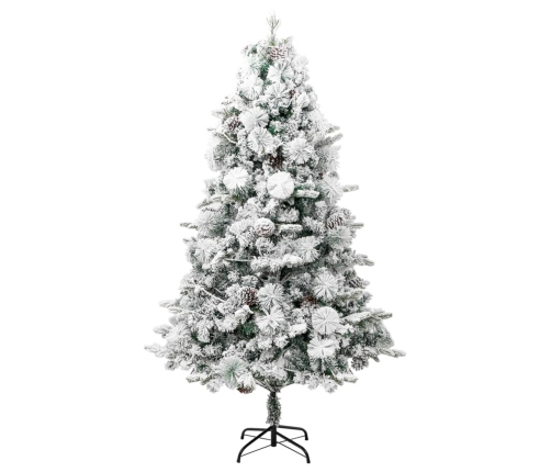 Árbol de Navidad con nieve, luces LED y piñas PVC y PE 225 cm