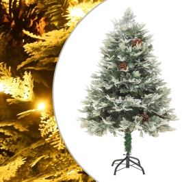 Árbol de Navidad con luces y piñas PVC PE verde 120 cm