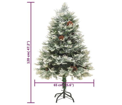 Árbol de Navidad con luces y piñas PVC PE verde 120 cm