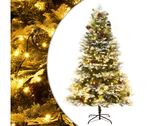 Árbol de Navidad con luces y piñas PVC PE verde 195 cm