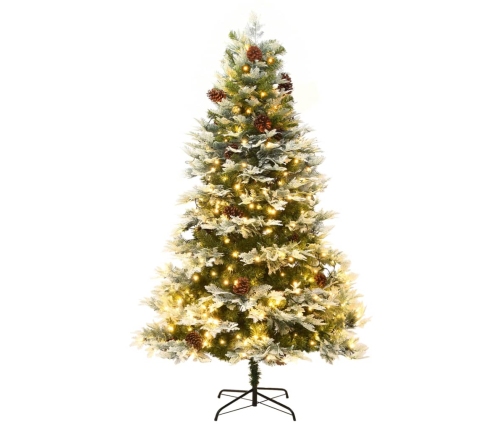 Árbol de Navidad con luces y piñas PVC PE verde 195 cm