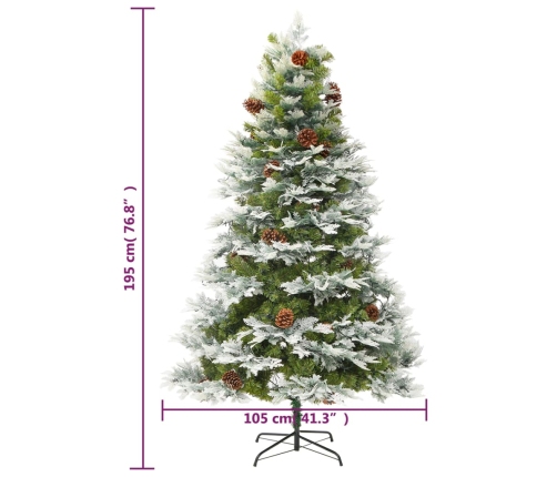 Árbol de Navidad con luces y piñas PVC PE verde 195 cm