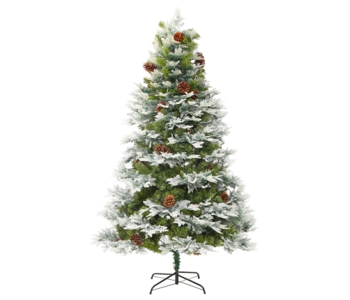 Árbol de Navidad con luces y piñas PVC PE verde 195 cm