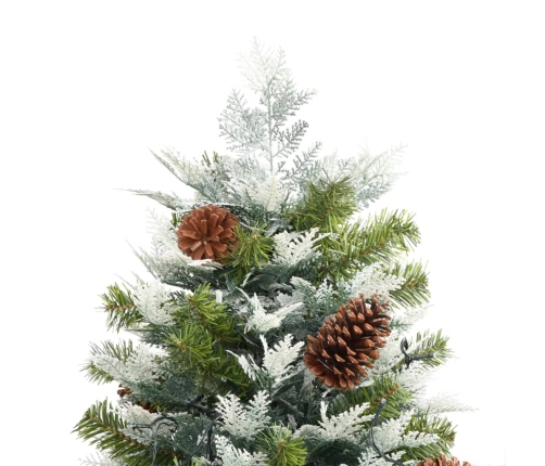 Árbol de Navidad con luces y piñas PVC PE verde 195 cm