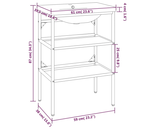 Estructura de baño con lavabo incorporado hierro blanco