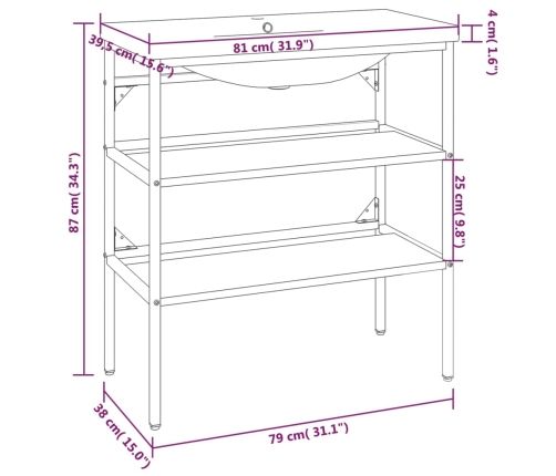 Estructura de baño con lavabo incorporado hierro blanco