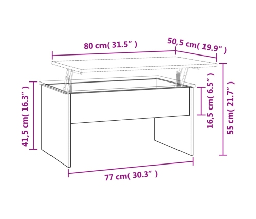 Mesa de centro madera ingeniería roble Sonoma 80x50,5x41,5 cm